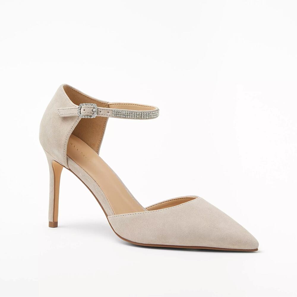 Ann Taylor Women`s $168 Crystal Ankle Strap Suede Pumps size 9M NEW SH187